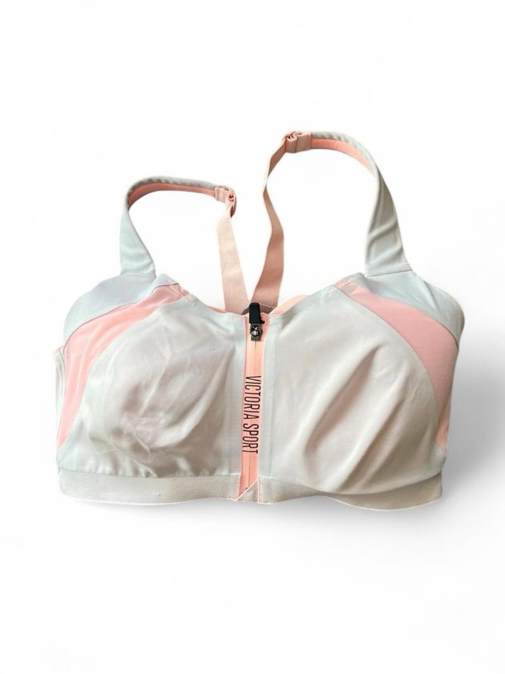 Victoria’s Secret Sport Front-Zip Bra in Light Pink/Grey 34DDD